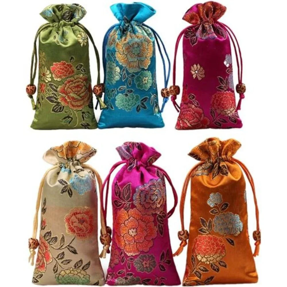 Silk brocade Double layer Drawstring Pouch Candy Sachet wallet Jewelry